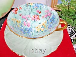 Shelley tea cup and saucer oleander pastel lime Melody chintz pattern teacup