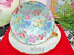 Shelley tea cup and saucer oleander pastel lime Melody chintz pattern teacup