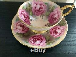 Signed Aynsley Bone China Tea Cup Saucer Pink Cabbage Roses J A Bailey