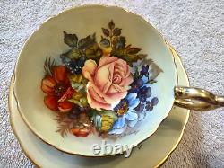 Signed Bailey Vintage Aynsley Bone China Gold Gilded Cabbage Rose Tea Cup Saucer