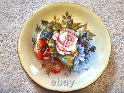 Signed Bailey Vintage Aynsley Bone China Gold Gilded Cabbage Rose Tea Cup Saucer