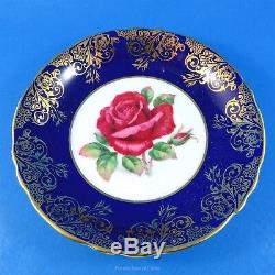 Signed Red Rose Center with a Cobalt and Gold Border Paragon Tea Cup and Saucer
