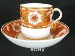 Spode Pattern 878 Antique Porcelain Coffee Can/Cup Saucer Rare Orange/Red & Gold
