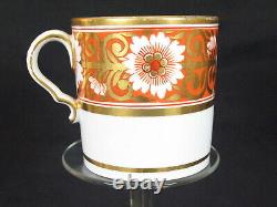 Spode Pattern 878 Antique Porcelain Coffee Can/Cup Saucer Rare Orange/Red & Gold