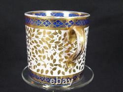 Spode Pattern 909 Antique Porcelain Coffee Can/Cup Saucer Rare Cobalt Blue Gold