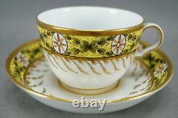 Spode Red & Gold Medallions Green Leaves Yellow Tea Cup & Saucer C1800-1815 C