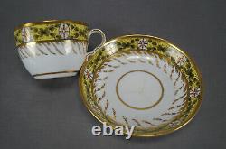 Spode Red & Gold Medallions Green Leaves Yellow Tea Cup & Saucer C1800-1815 C