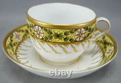 Spode Red & Gold Medallions Green Leaves Yellow Tea Cup & Saucer C1800-1815 D