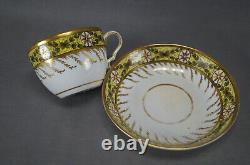 Spode Red & Gold Medallions Green Leaves Yellow Tea Cup & Saucer C1800-1815 D