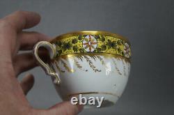 Spode Red & Gold Medallions Green Leaves Yellow Tea Cup & Saucer C1800-1815 D