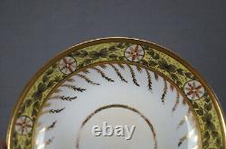 Spode Red & Gold Medallions Green Leaves Yellow Tea Cup & Saucer C1800-1815 D