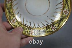 Spode Red & Gold Medallions Green Leaves Yellow Tea Cup & Saucer C1800-1815 D