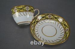 Spode Red & Gold Medallions Green Leaves Yellow Tea Cup & Saucer C1800-1815 E