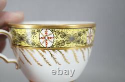 Spode Red & Gold Medallions Green Leaves Yellow Tea Cup & Saucer C1800-1815 E