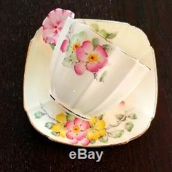 Star Paragon Apple Blossom Pansy Flower Handle Tea Cup And Saucer