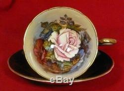 Stunning Aynsley Cobalt Blue & Cabbage Rose Cup & Saucer Sgn JA Bailey