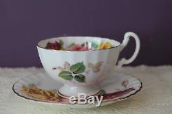 Stunning Aynsley Tea Cup And Saucer Huge Red Pink And Yellow Cabbage Roses