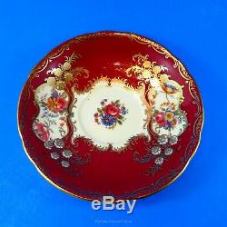 Stunning Floral Deep Red Aynsley Paramount 7700 Maroon Tea Cup and Saucer Set