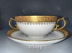 Stunning P. L. France LIMOGES Set of 4 Double Handled Tea Cups & Saucers GOLD