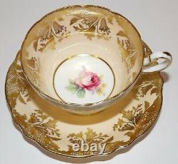 Stunning Vintage Paragon England Peach With Pink Rose Gold Gilt Tea Cup & Saucer