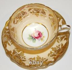 Stunning Vintage Paragon England Peach With Pink Rose Gold Gilt Tea Cup & Saucer