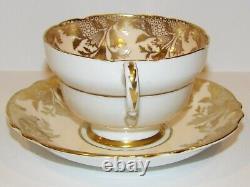 Stunning Vintage Paragon England Peach With Pink Rose Gold Gilt Tea Cup & Saucer