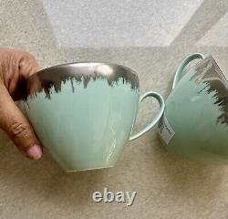 Stunning blue Kim Seybert teacups tea cups & vtg matching saucers. Set of 4 or 8