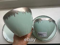 Stunning blue Kim Seybert teacups tea cups & vtg matching saucers. Set of 4 or 8