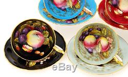 Superb Rare 14 Pc Aynsley Colored Orchard Fruit Tea Cups & Saucers