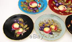 Superb Rare 14 Pc Aynsley Colored Orchard Fruit Tea Cups & Saucers