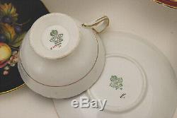 Superb Rare 14 Pc Aynsley Colored Orchard Fruit Tea Cups & Saucers