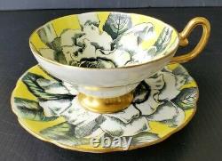 TAYLOR & KENT TEACUP & SAUCER SET RARE ANTIQUE EARLY 1900's WHITE ROSE ON YELLOW