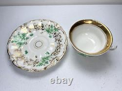 TPM Carl Tietsch Silesia Tea Cup Saucer ANTIQUE 1847-1850 Hand Painted Gold