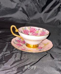 Taylor and Kent Longton China Teacup and Saucer Cabbage Rose on pink