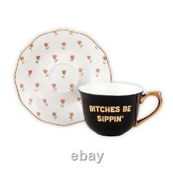 Tea Cup & Saucer Set Bitches Sippin Size 5 oz Pack of 6