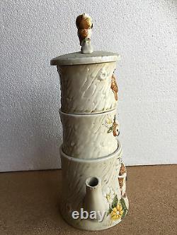 Tea for Two VINTAGE OWL SET Stackable coffee pot & cups tree house Japan