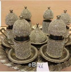 Tea set Handmade Turkish Arabic GREEK 6 TEA Cup Saucer Set (colored)Turkish