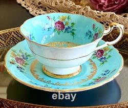 Teacup and Saucer. Paragon, Rare, Antique, gorgeous, Turquoise Floral Excellent