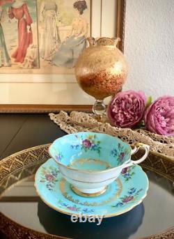 Teacup and Saucer. Paragon, Rare, Antique, gorgeous, Turquoise Floral Excellent