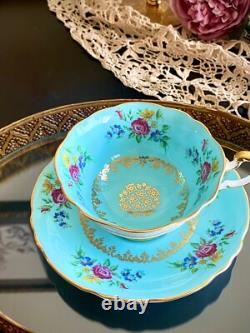 Teacup and Saucer. Paragon, Rare, Antique, gorgeous, Turquoise Floral Excellent