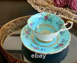 Teacup and Saucer. Paragon, Rare, Antique, gorgeous, Turquoise Floral Excellent