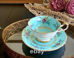 Teacup and Saucer. Paragon, Rare, Antique, gorgeous, Turquoise Floral Excellent