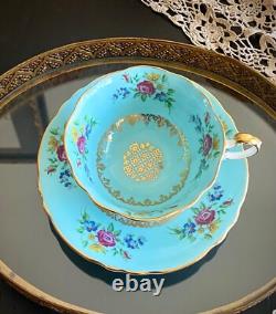 Teacup and Saucer. Paragon, Rare, Antique, gorgeous, Turquoise Floral Excellent