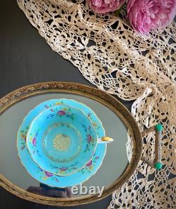 Teacup and Saucer. Paragon, Rare, Antique, gorgeous, Turquoise Floral Excellent
