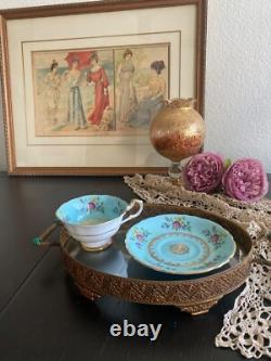 Teacup and Saucer. Paragon, Rare, Antique, gorgeous, Turquoise Floral Excellent