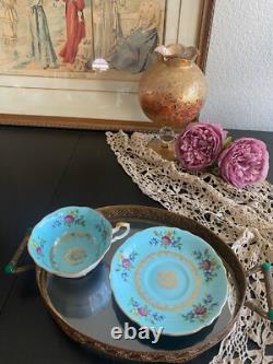 Teacup and Saucer. Paragon, Rare, Antique, gorgeous, Turquoise Floral Excellent
