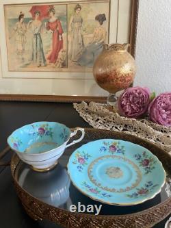Teacup and Saucer. Paragon, Rare, Antique, gorgeous, Turquoise Floral Excellent
