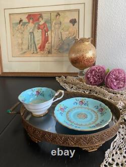 Teacup and Saucer. Paragon, Rare, Antique, gorgeous, Turquoise Floral Excellent