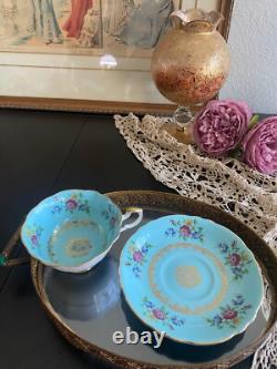 Teacup and Saucer. Paragon, Rare, Antique, gorgeous, Turquoise Floral Excellent