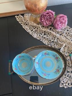 Teacup and Saucer. Paragon, Rare, Antique, gorgeous, Turquoise Floral Excellent